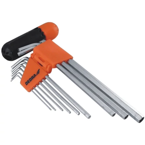 Hatlapfejű (imbus) colos kulcs készlet, 9db,  CrV, (1/6"", 5/64"", 3/32"", 1/8"", 5/32"", 3/16"", 1/4"", 5/16"", 3/8"") hosszított, PVC tartóval